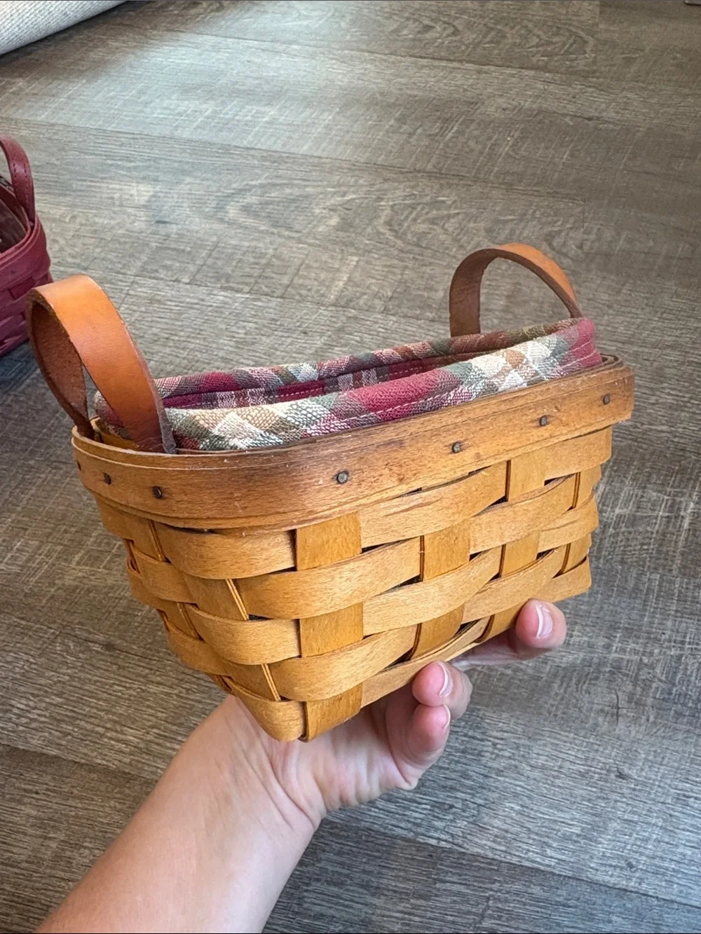 Longaberger Tea/Key Basket Leather Handles Lot of 2 READ